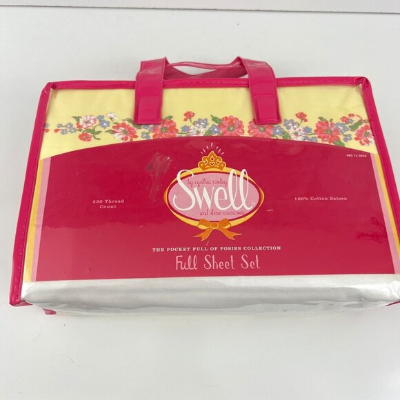 Cynthia Rowley Double Full Sheet Set Yellow Floral Cotton Sateen - Picture 9 of 9